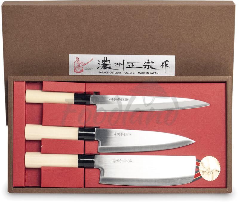 Japanese knife SATAKE Set Sashimi + Santoku + Nakiri